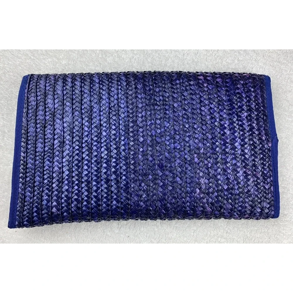 Vintage Large Purple Woven Raffia Envelope Clutch Purse Handbag Beachy Coastal